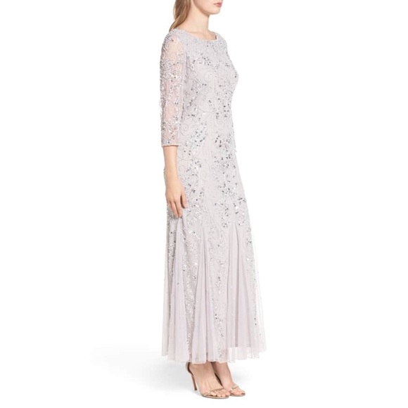 NWOT Pisarro nights embellished mesh gown silver - Picture 3 of 5